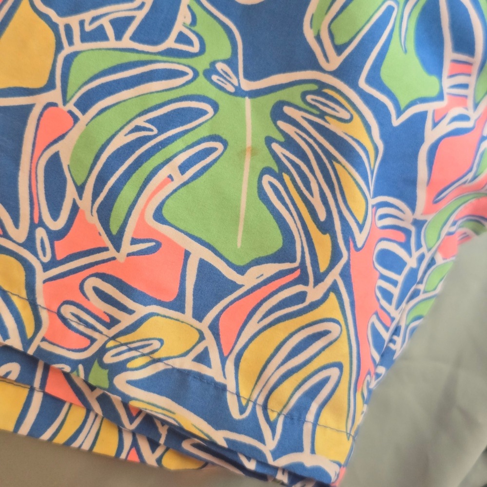 Vineyard Vines Mens Tropical Monstera Leaf Print Swim Trunks Blue Pink Green XL - Picture 9 of 9